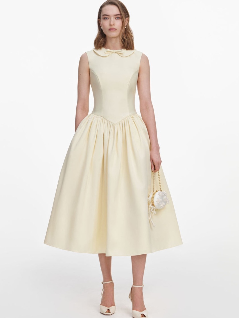 NWOT Self-Portrait YELLOW TAFFETA COLLARED MIDI DRESS